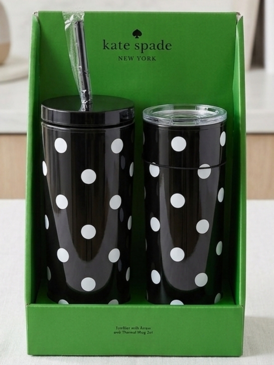 kate spade Other - kate spade Black and White Polka Dot Tumbler Duo